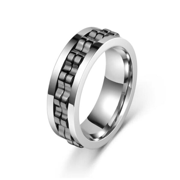 Titanium Spinner Square Texture Ring For Men High Polished Stainless Steel Gear Rotating Anxiety Fidget Rings Charm Jewelry - Image 7