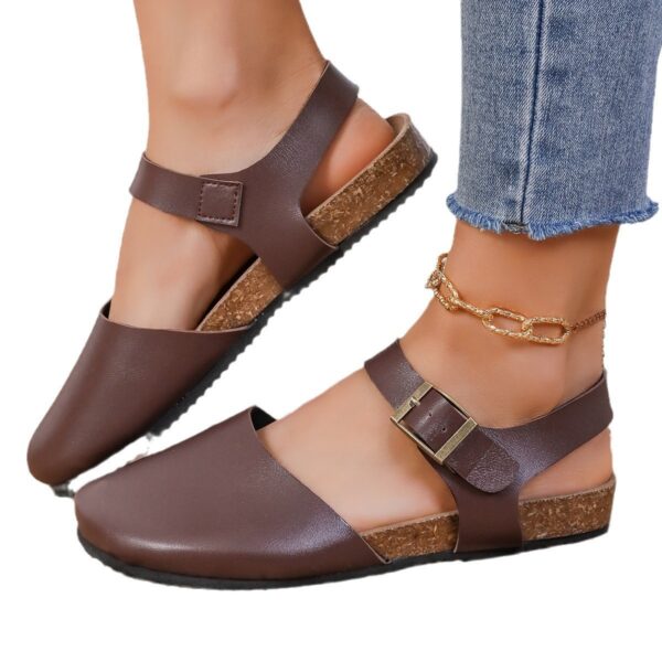 Round Toe Flat Bottom Buckle Sandals Women'S Toe Cap Flip Flops - Image 5