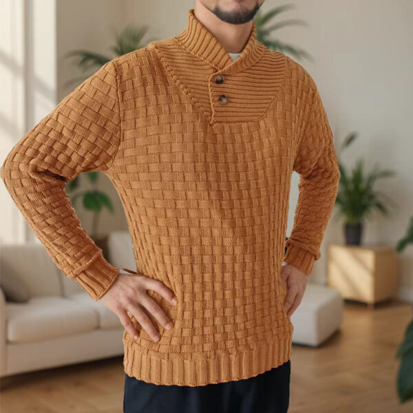 Men'S Slim Turtleneck Sweater With Button Design Fashion Casual Solid Color Pullover Top Clothing - Image 3