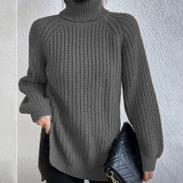 Turtleneck Pullover Sweater With Split Design Fashion Simple Solid Color Long Sleeve Tops Women'S Clothing - Image 7