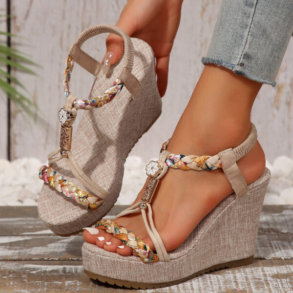 Women'S Shoes Color Matching Fabric Woven Open Toe Hollow - Image 4