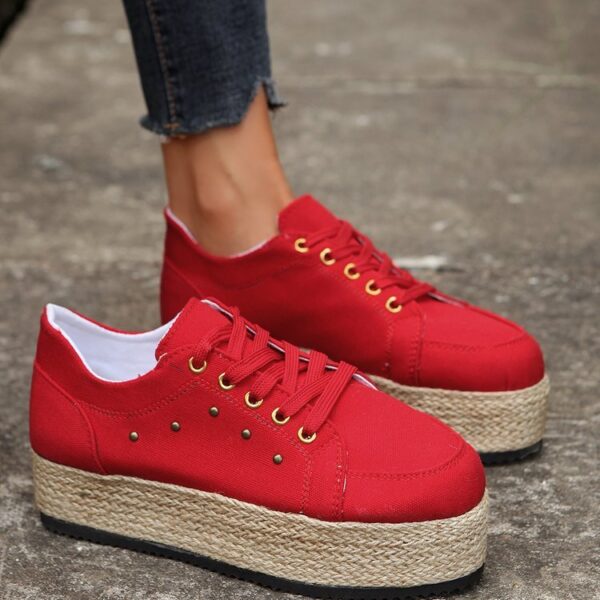 New European And American Cloth Rubber Cloth Lace Loop Round Toe Shoes - Image 6