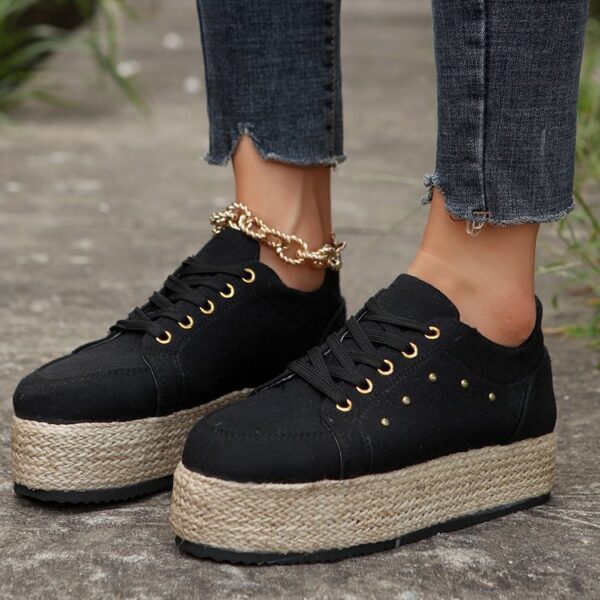 New European And American Cloth Rubber Cloth Lace Loop Round Toe Shoes - Image 7
