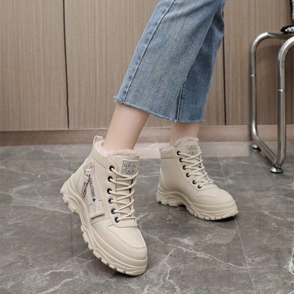 Fleece Lace Up Boots Winter Warm Short Plush High Top Shoes - Image 3