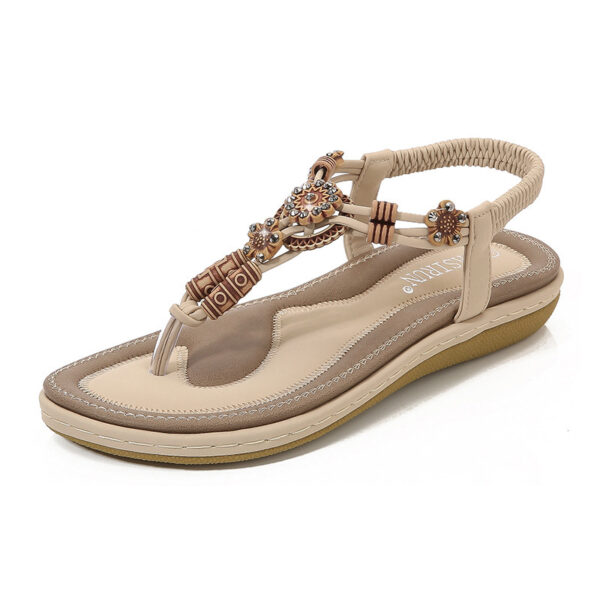Women'S Sandals Wooden Bead Woven Large Size Flat Bottom Casual - Image 5