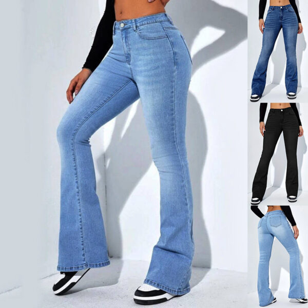 Women'S Slim Fit Jeans Pants With Flared Design Fashion Casual High Waist Stretch Trousers