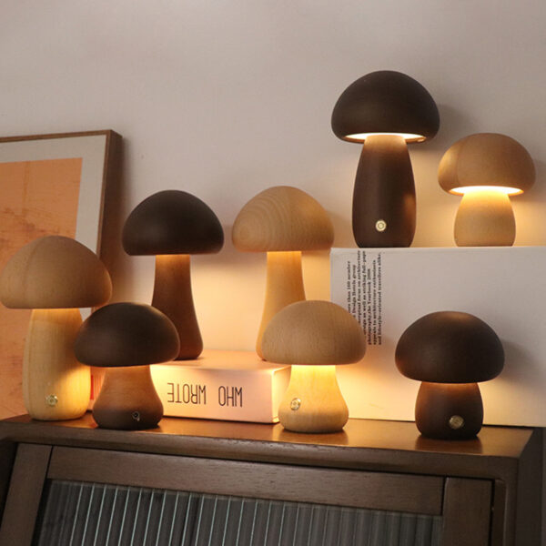 Ins Wooden Cute Mushroom Led Night Light With Touch Switch  Bedside Table Lamp For Bedroom Childrens Room Sleeping Night Lamps Home Decor