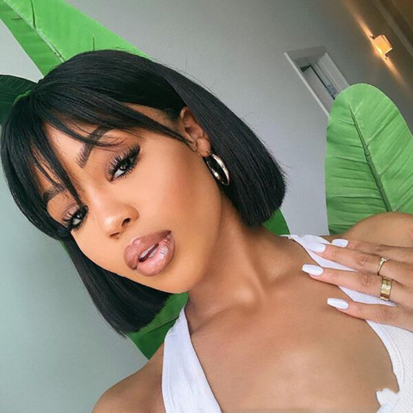 Human Hair Head Cover Semi Woven Bob Head Front Lace Wig - Image 4