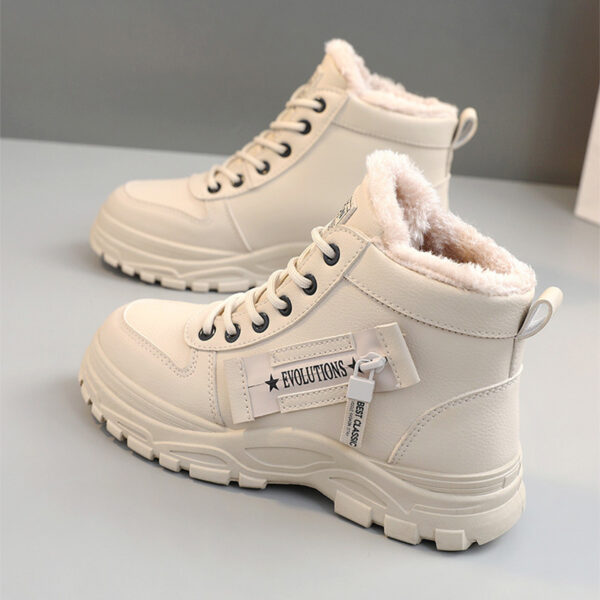 Fleece Lace Up Boots Winter Warm Short Plush High Top Shoes - Image 7