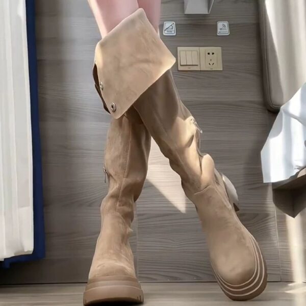 Thick Bottom Increased By Slim Fit Suede Knee High Boots - Image 4