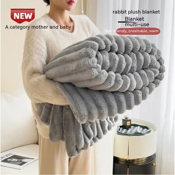 Soft Wind Bubble Velvet Blanket Warm Solid Rabbit Fur Blankets Double Sided Thickening Cover Throw Warm Fur Blanket - Image 4