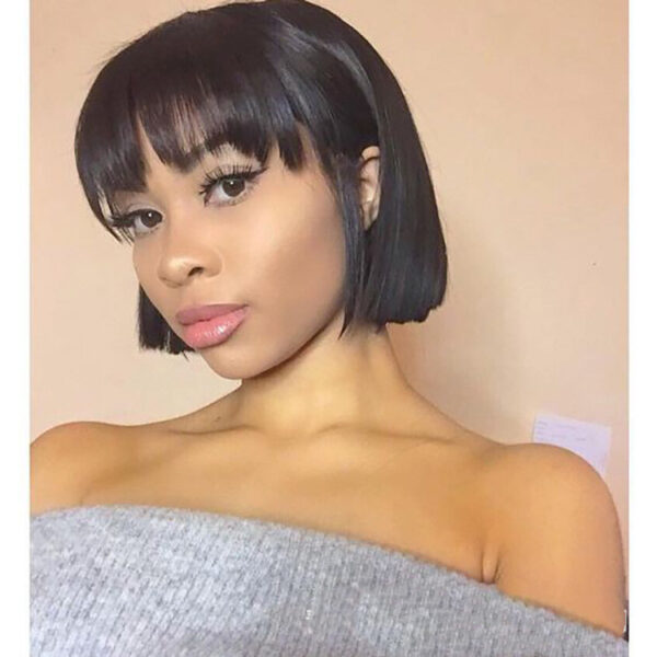 Human Hair Head Cover Semi Woven Bob Head Front Lace Wig - Image 5