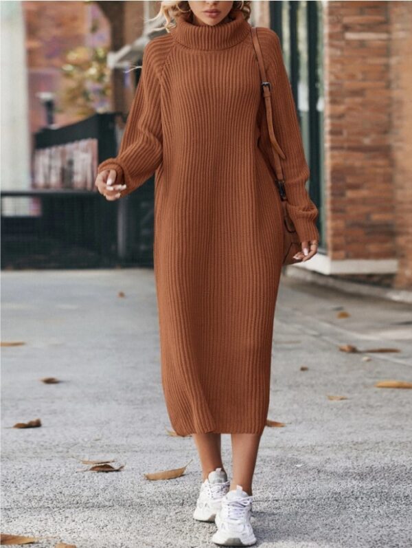 Winter Turtleneck Knitted Sweater Dress Fashion Solid Loose Pullover Long Dresses For Women Clothing - Image 4