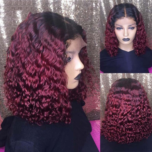 Burgundy Gradient Color Wig Lace Front Short Bob Wig - Image 3