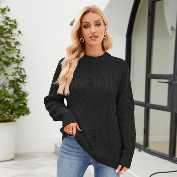 Casual Round Neck Pullover Sweater Fall Winter Solid Color Cable Knot Pattern Tops Women Clothing - Image 4