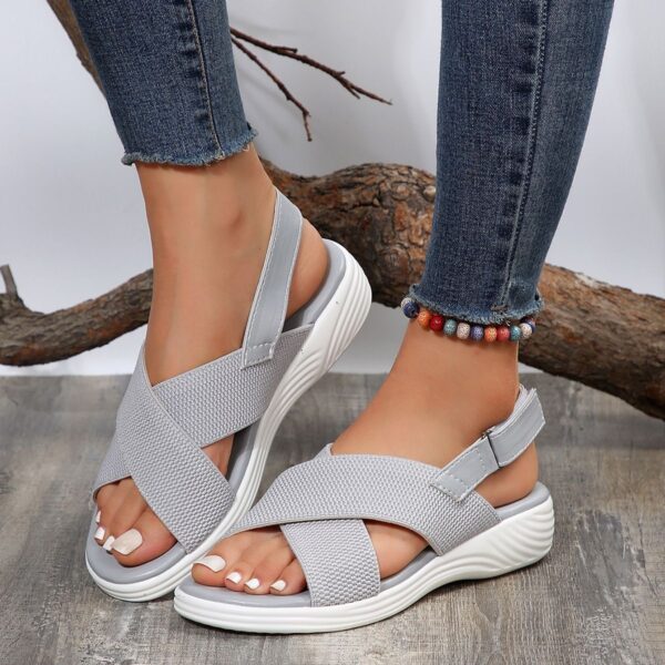 Strap Peep Toe Wedge Fly Woven Mesh Casual Sandals - Image 7