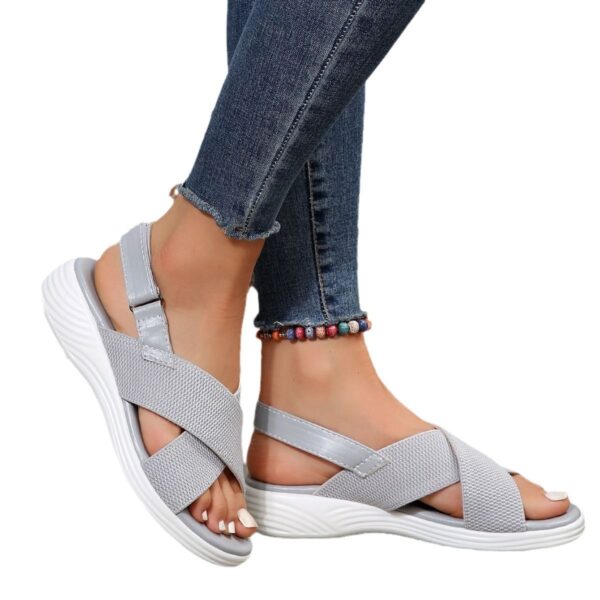Strap Peep Toe Wedge Fly Woven Mesh Casual Sandals - Image 5