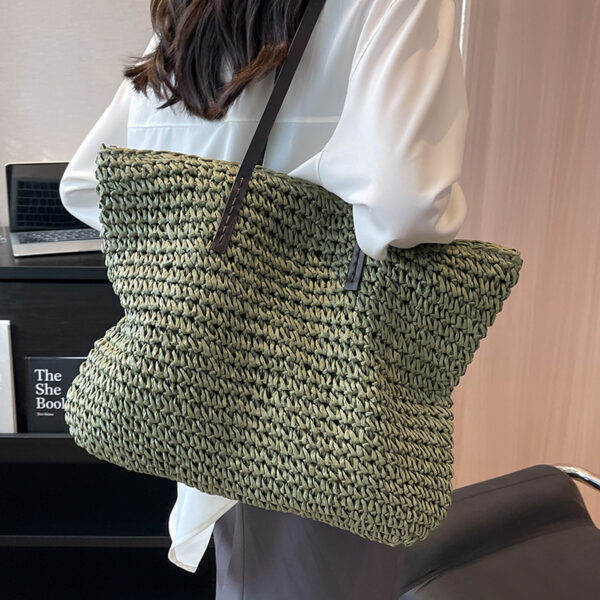 Summer Woven Shoulder Bag Ins Fashion Large Capacity Handbags With Zipper Women's Beach Bags - Image 4