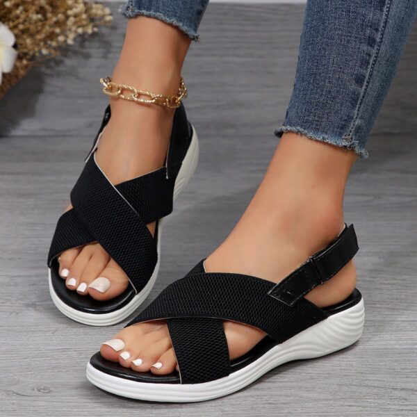 Strap Peep Toe Wedge Fly Woven Mesh Casual Sandals - Image 4