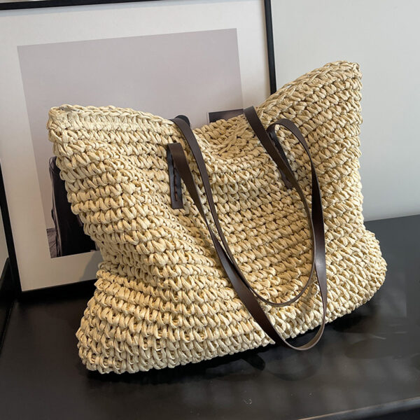 Summer Woven Shoulder Bag Ins Fashion Large Capacity Handbags With Zipper Women's Beach Bags - Image 8