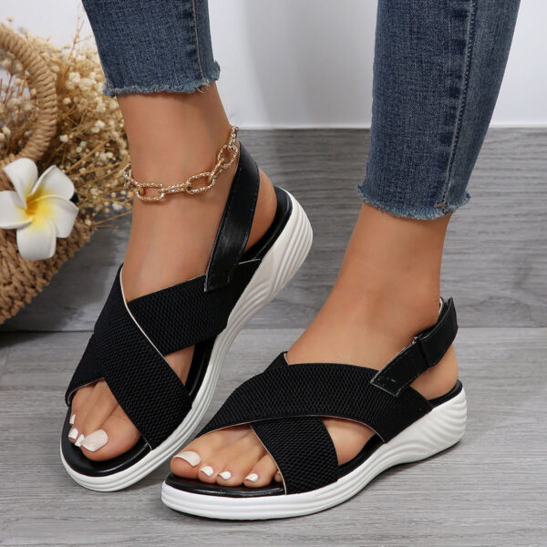 Strap Peep Toe Wedge Fly Woven Mesh Casual Sandals - Image 3