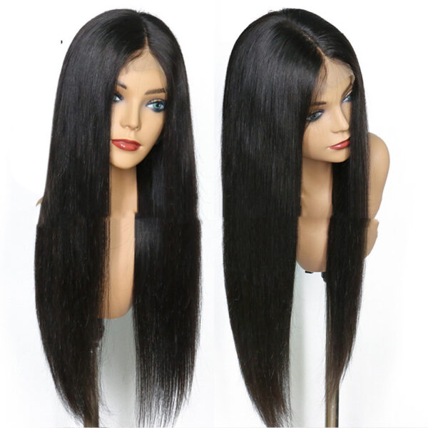 Ladies Mid Length Straight Hair Black Synthetic Front Lace Wig Headgear 1 - Image 5