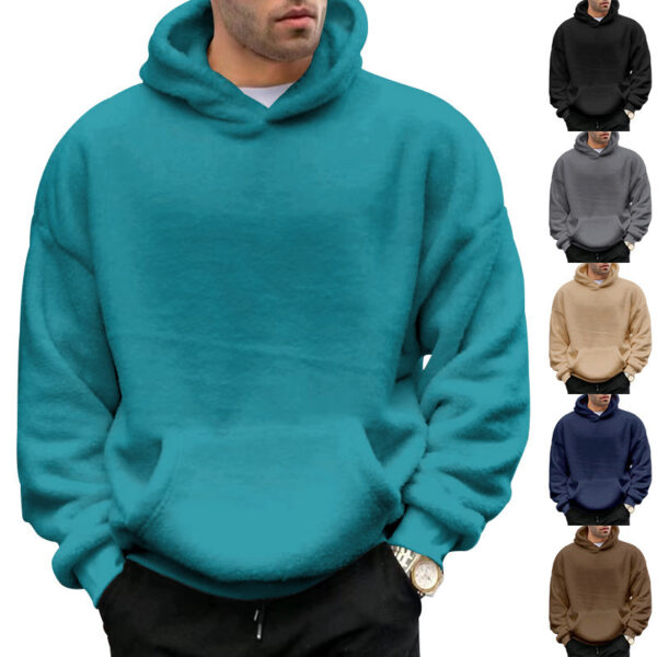 Double Sided Velvet Hooded Sweater Men'S Plush Sweatshirt With Pockets - Image 10