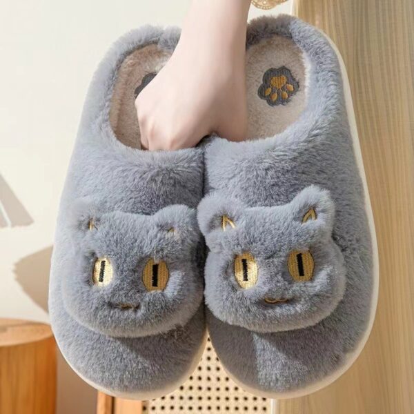 Cotton Cat Slippers Soft Plush Comfy Warm Couple Slip On House Cute Cat Face Slippers For Winte - Image 7
