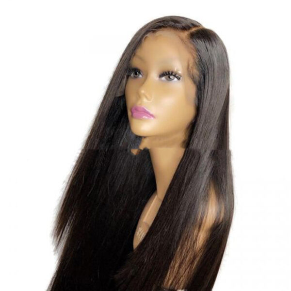 Ladies Mid Length Straight Hair Black Synthetic Front Lace Wig Headgear 1 - Image 3