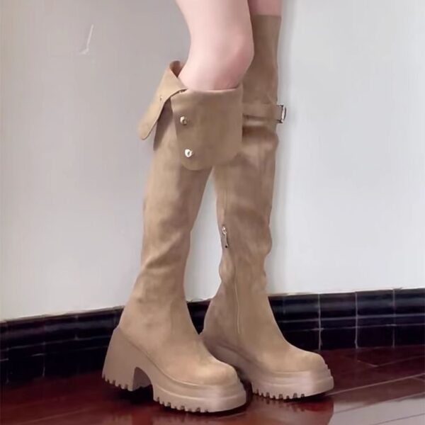 Thick Bottom Increased By Slim Fit Suede Knee High Boots