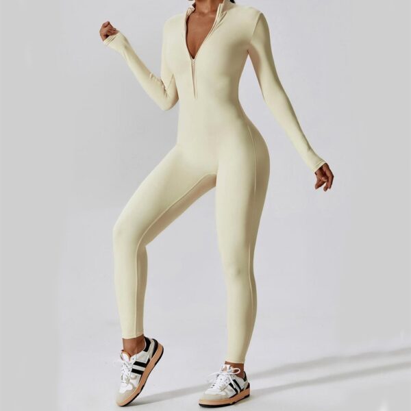Zipper Long Sleeve Jumpsuit Yoga Fitness Training Pants Tight Hip Seamless Sports Jumpsuit For Women Clothing - Image 3