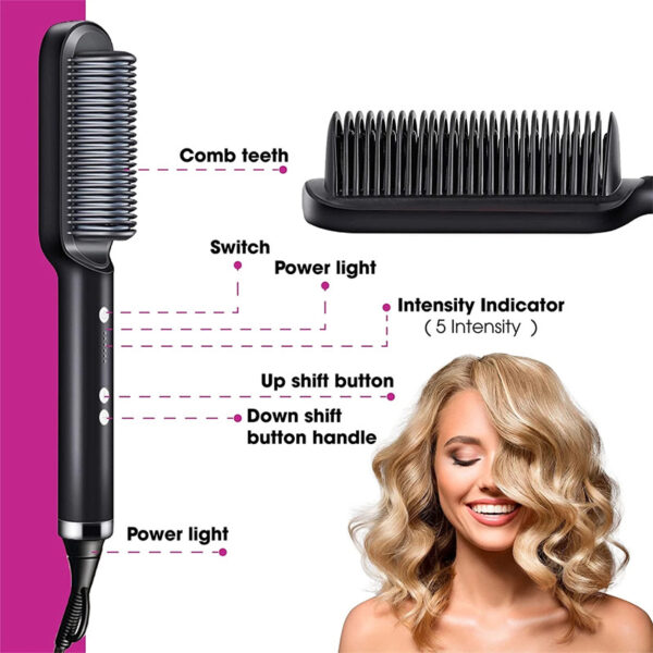 New 2 In 1 Hair Straightener Hot Comb Negative Ion Curling Tong Dual Purpose Electric Hair Brush - Image 4