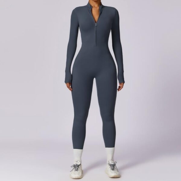 Zipper Long Sleeve Jumpsuit Yoga Fitness Training Pants Tight Hip Seamless Sports Jumpsuit For Women Clothing - Image 6