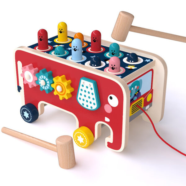 Montessori Toddlers Kids Wooden Pounding Bench Animal Bus Toys Early Educational Set Gifts For Children Toy Musical Instrument - Image 3