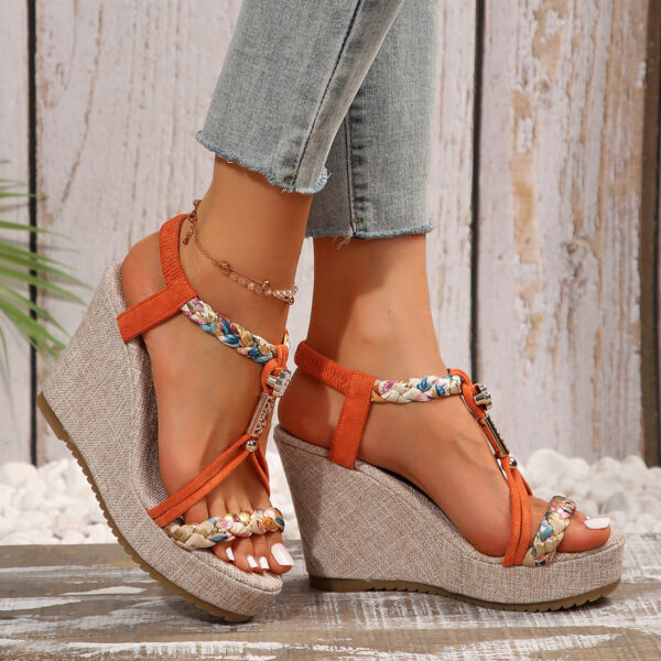 Women'S Shoes Color Matching Fabric Woven Open Toe Hollow - Image 8