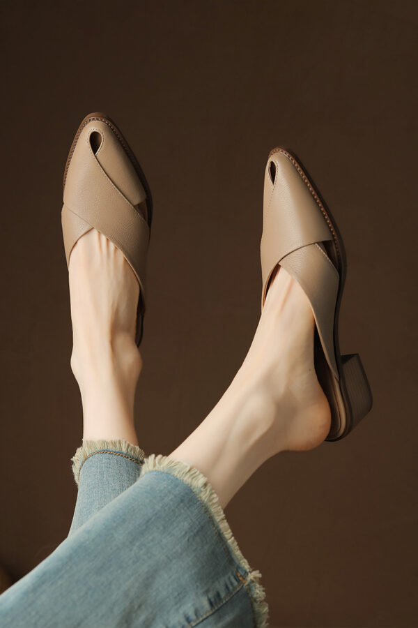 Chunky Heel Mid Heel Hollow Out High Grade Sense Closed Toe Slippers - Image 6