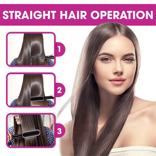 New 2 In 1 Hair Straightener Hot Comb Negative Ion Curling Tong Dual Purpose Electric Hair Brush - Image 3