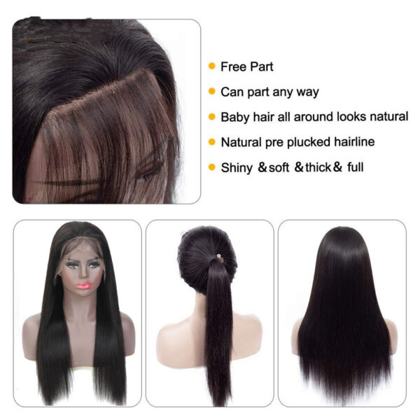 Ladies Mid Length Straight Hair Black Synthetic Front Lace Wig Headgear 2 - Image 5