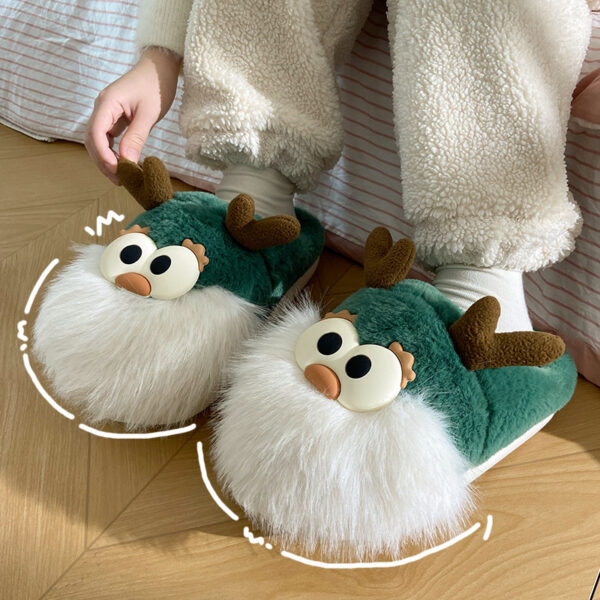 Cute Cartoon Christmas Deer Cotton Shoes Winter Indoor Floor Home Slippers Half Covered Heel Warm Plush Shoes Women