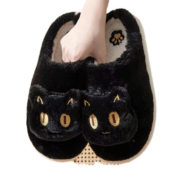 Cotton Cat Slippers Soft Plush Comfy Warm Couple Slip On House Cute Cat Face Slippers For Winte - Image 9