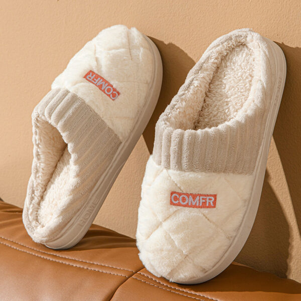 Solid Rhombic Letter Home Slippers Winter Warm Non Slip Floor Bedroom Plush Slipper For Couple House Shoes Women Men