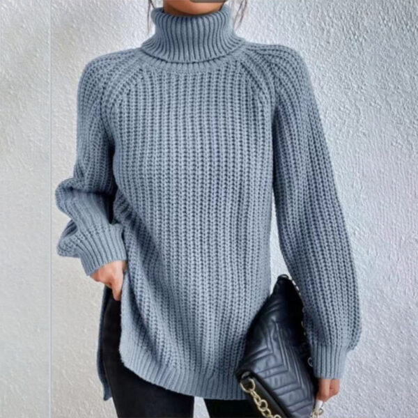 Turtleneck Pullover Sweater With Split Design Fashion Simple Solid Color Long Sleeve Tops Women'S Clothing - Image 10