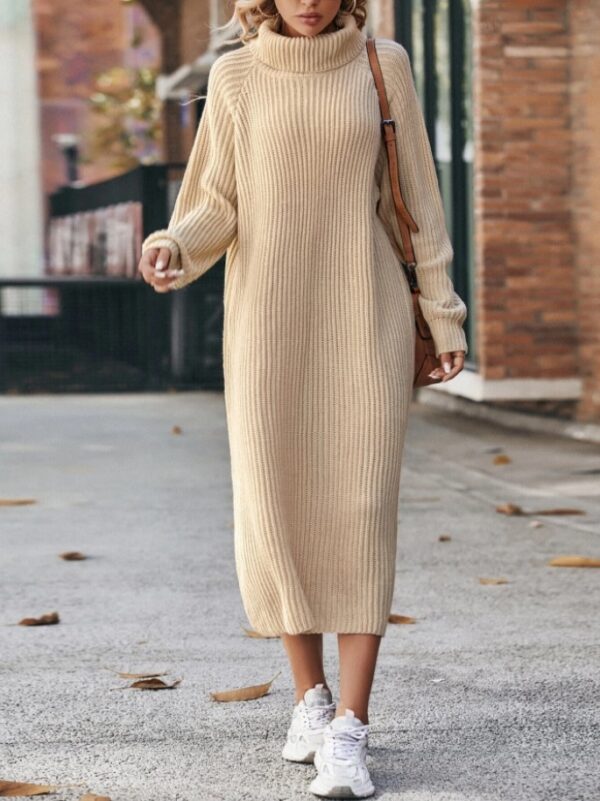 Winter Turtleneck Knitted Sweater Dress Fashion Solid Loose Pullover Long Dresses For Women Clothing - Image 6