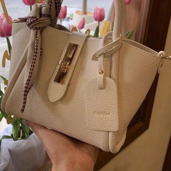 Litchi Pattern Soft Leather Portable Tote Bag - Image 4