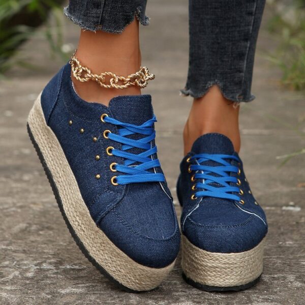 New European And American Cloth Rubber Cloth Lace Loop Round Toe Shoes - Image 3