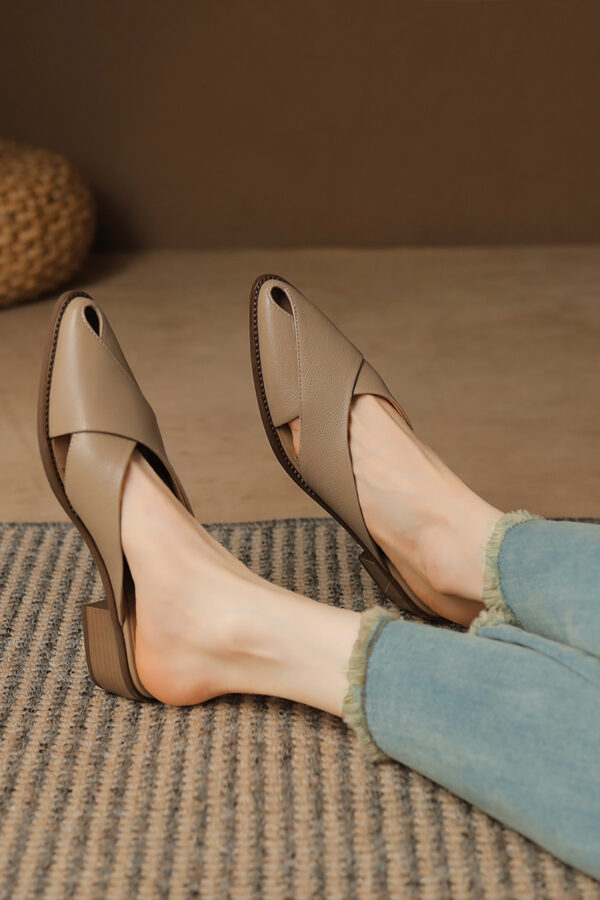 Chunky Heel Mid Heel Hollow Out High Grade Sense Closed Toe Slippers - Image 5