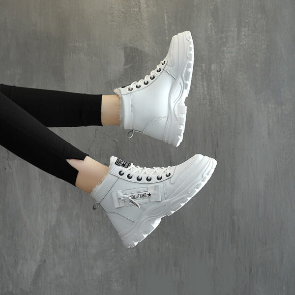 Fleece Lace Up Boots Winter Warm Short Plush High Top Shoes - Image 4