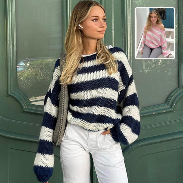 Loose Striped Pullover Sweater Fashion Versatile Long Sleeved Knitted Tops For Women Clothing