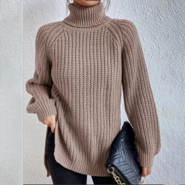 Turtleneck Pullover Sweater With Split Design Fashion Simple Solid Color Long Sleeve Tops Women'S Clothing - Image 8