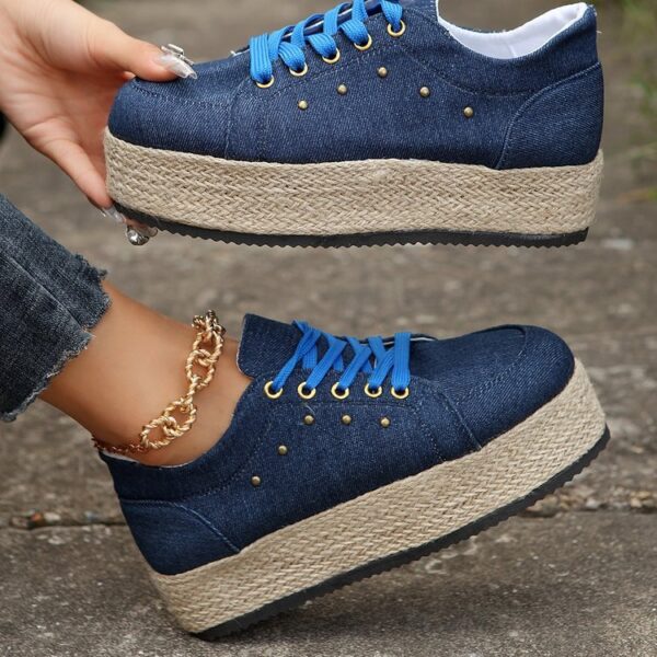 New European And American Cloth Rubber Cloth Lace Loop Round Toe Shoes - Image 9